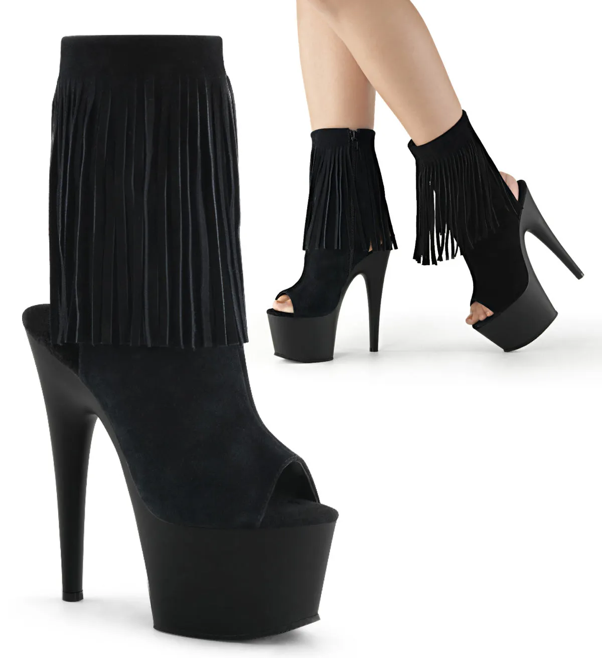 ADORE-1019 Pleaser Shoes Fringe Open Toe Stripper Boots
