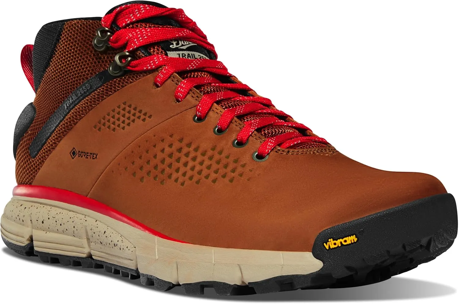 Danner Trail 2650 Gore-Tex Mid 4" Waterproof Hiking Shoes for Men - Suede and Textile Upper with Comfort Footbed, EXO Heel System & Traction Outsole, Brown/Red - 10.5 Wide
