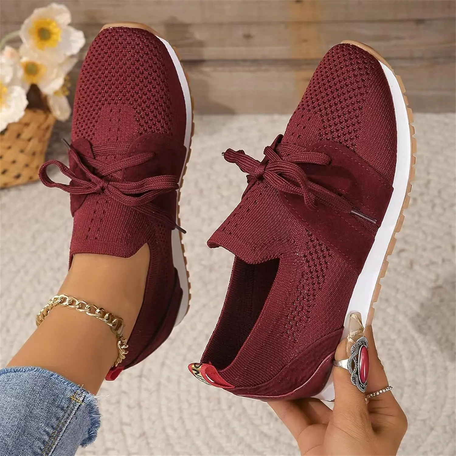 Lausiuoe Slip On Sneakers Women Arch Support Running Shoes Lightweight Tennis Gym Workout Shoes Breathable Walking Sneakers