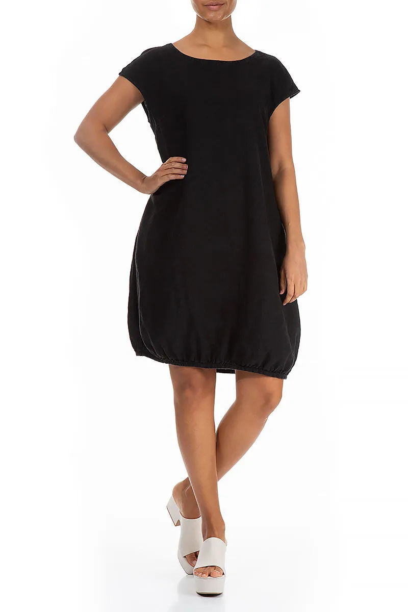 Midi Balloon Black Linen Dress