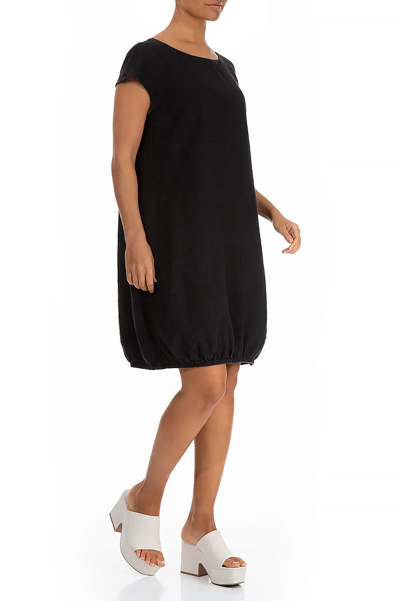 Midi Balloon Black Linen Dress
