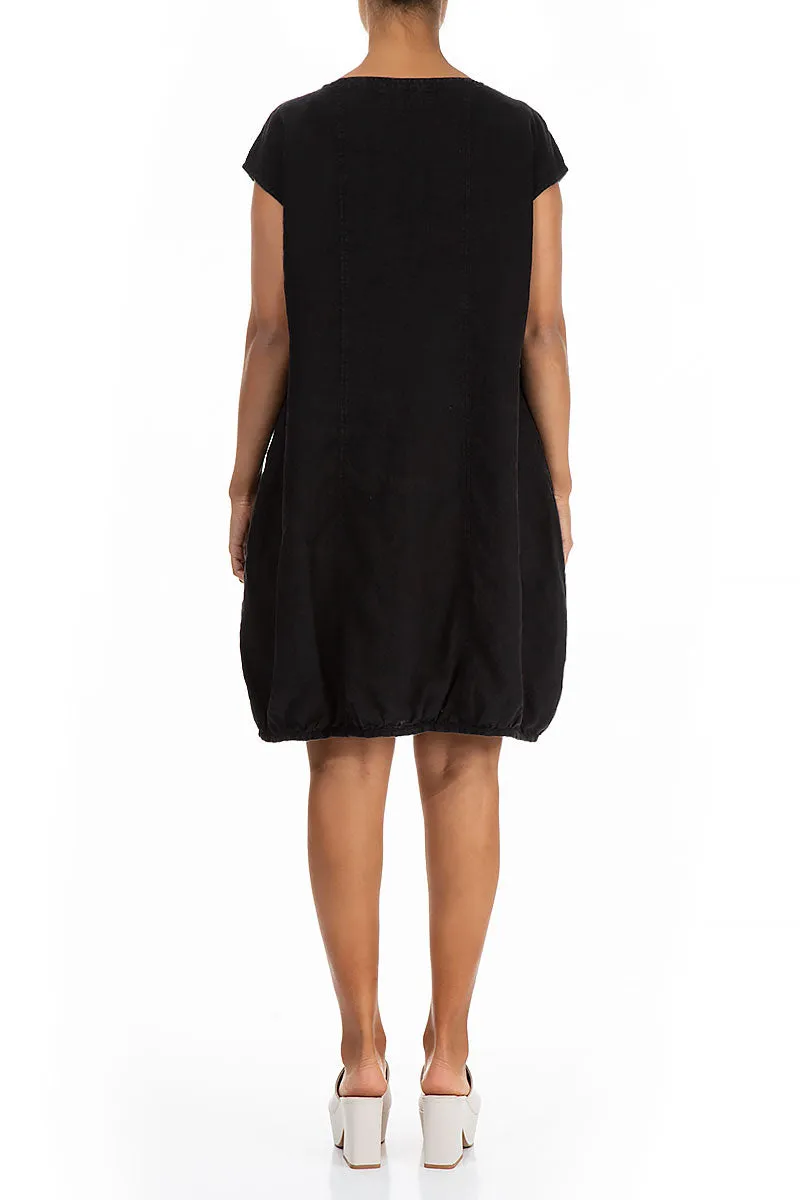 Midi Balloon Black Linen Dress