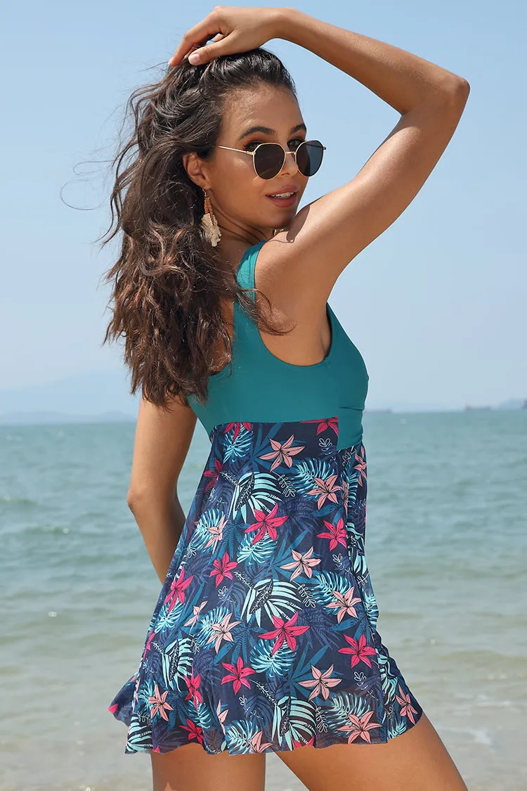 Twist Front Mesh Printing Swimdress