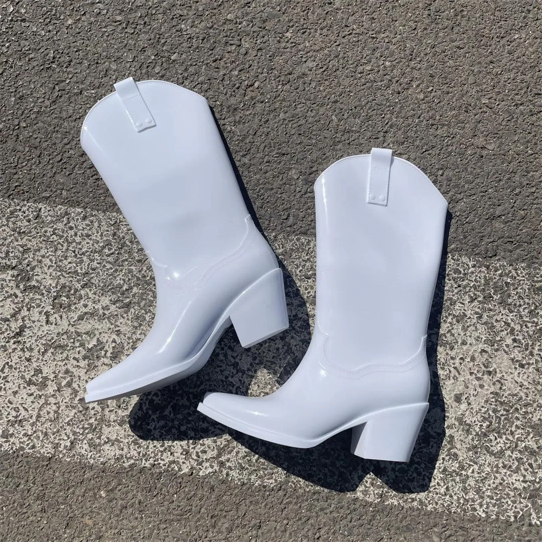 Women's Nonslip Durable Waterproof Beautiful British Long Tube White Wedding Cowboy Boots